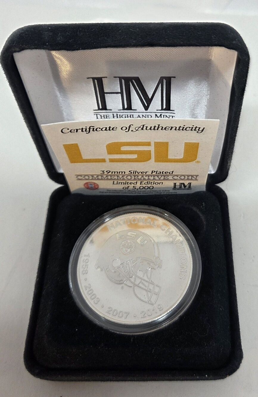 LSU Tigers Football 4-Time National Champions Silver Coin Highland Mint COA